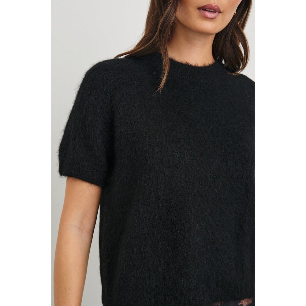 Rails M Briar Short Sleeve Alpaca 55% Blend Black Sweater Fuzzy Knit Luxury